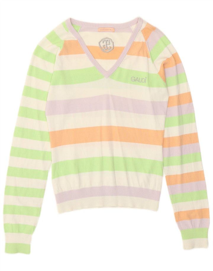 Maglione da donna con scollo a V Gaudi IT 44 Seta a righe multicolore media