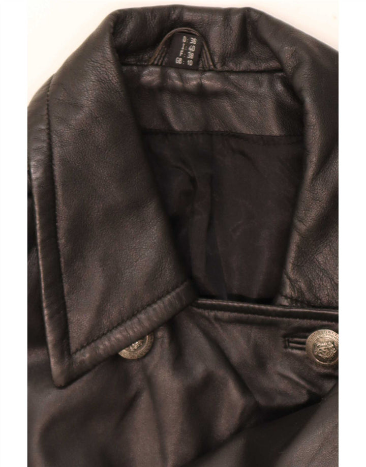 Vintage Womens Leather Coat UK 10 Small Black