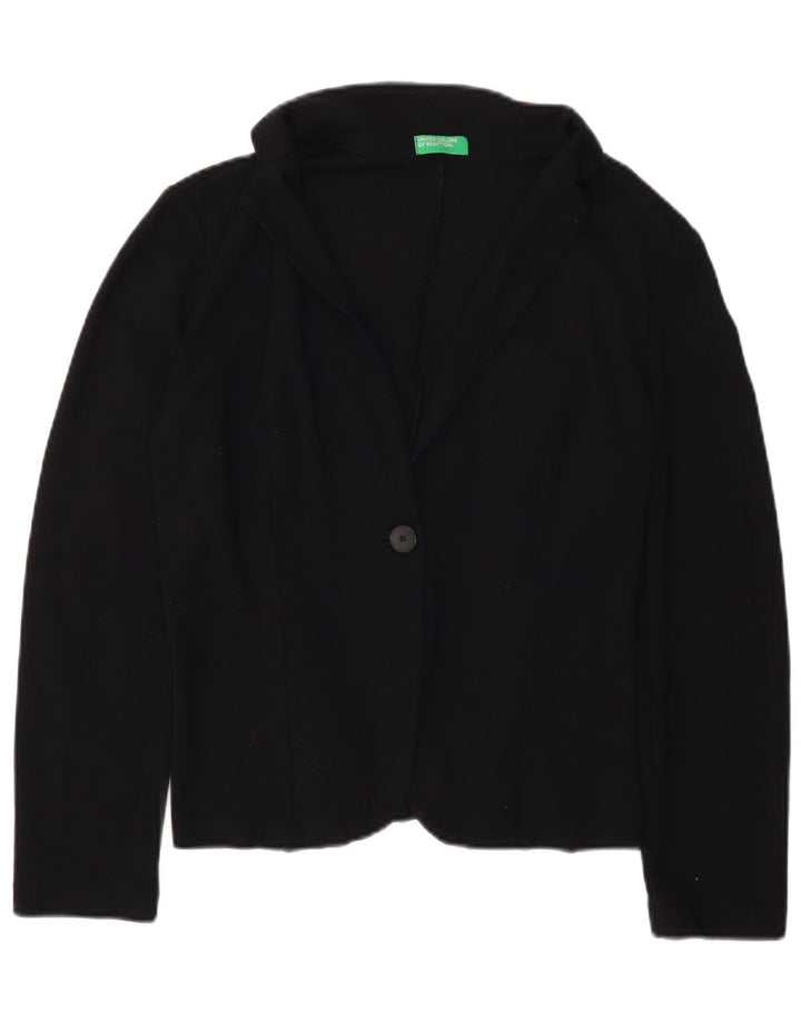 BENETTON Womens 1 Button Blazer Jacket UK 16 Large Black Viscose