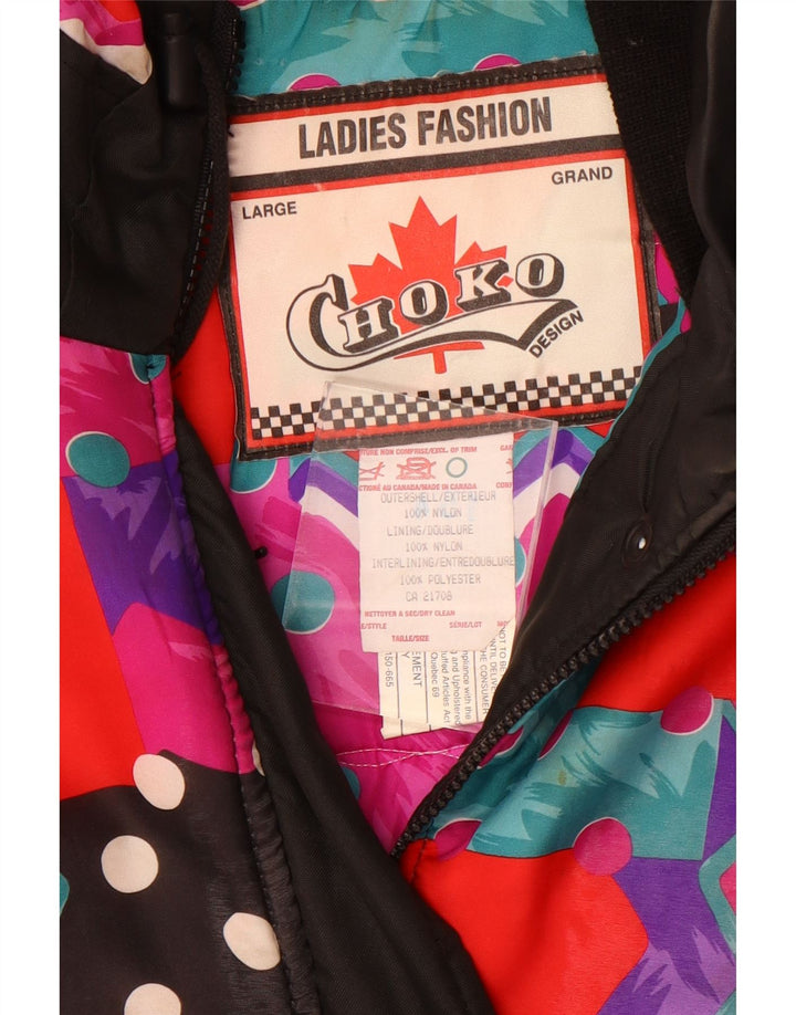 Choko Womens Oversized Padded Jacket UK 16 Large Black Geometric Retro