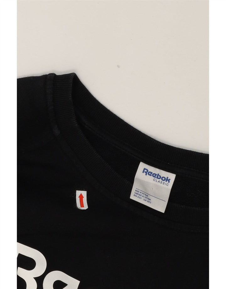 REEBOK Mens Graphic Sweatshirt Jumper XL Black Cotton Vintage Reebok and Second-Hand Reebok from Messina Hembry 