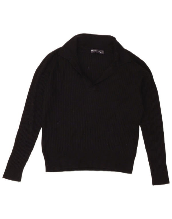 Marks & Spencer Womens Crop Polo Neck Jumper Sweater UK 12 Medium Black