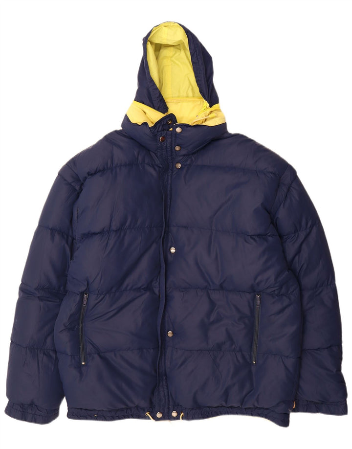 VINTAGE Mens Hooded Reversible Padded Jacket UK 38 Medium Navy Blue