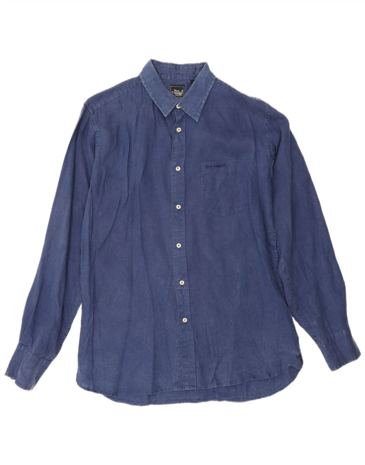 Bedste Firma Herreskjorte Medium Navy Blue Linen
