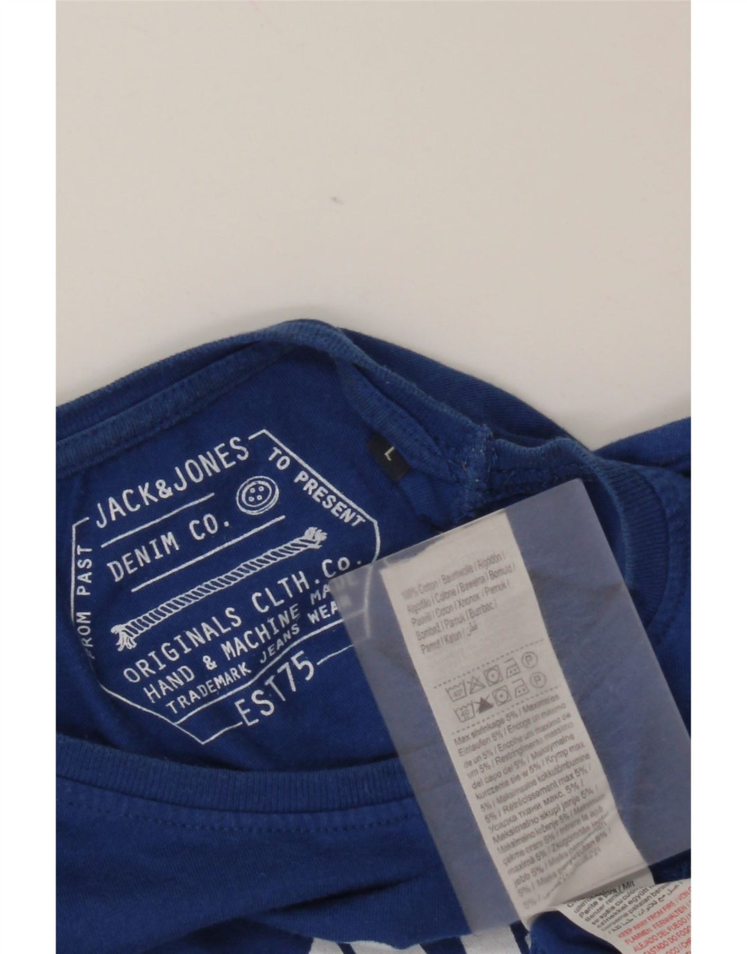 Jack & Jones Mens Graphic Top Long Sleeve Large Blue Cotton