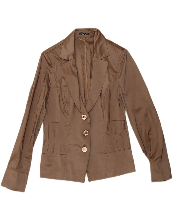 VERA MONT Womens 3 Button Blazer Jacket UK 12 Medium Brown Polyester Vintage Vera Mont and Second-Hand Vera Mont from Messina Hembry 