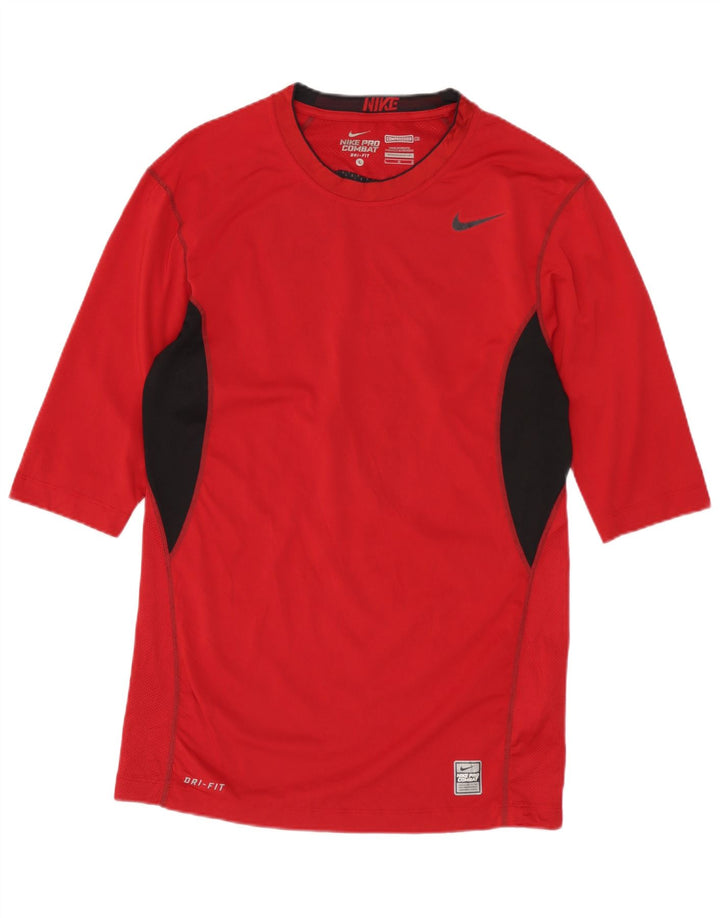 NIKE Womens Graphic Top 3/4 Sleeve UK 14 Large Red Colourblock Polyester