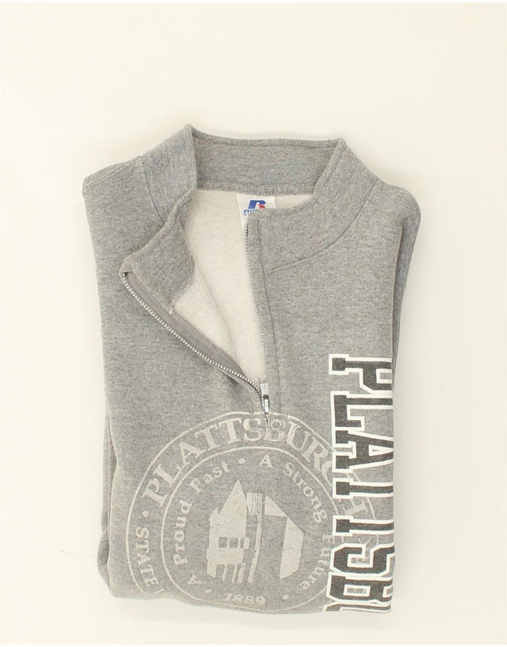 RUSSELL ATHLETIC Mens Graphic Zip Neck Sweatshirt Jumper Large Grey Vintage Russell Athletic and Second-Hand Russell Athletic from Messina Hembry 