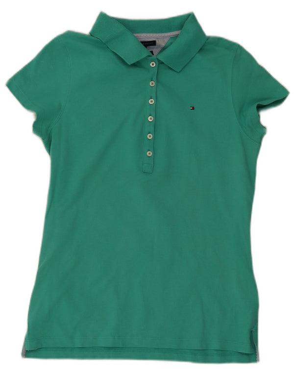 Tommy Hilfiger Womens Slim Fit Polo Shirt UK 14 Large Green Cotton