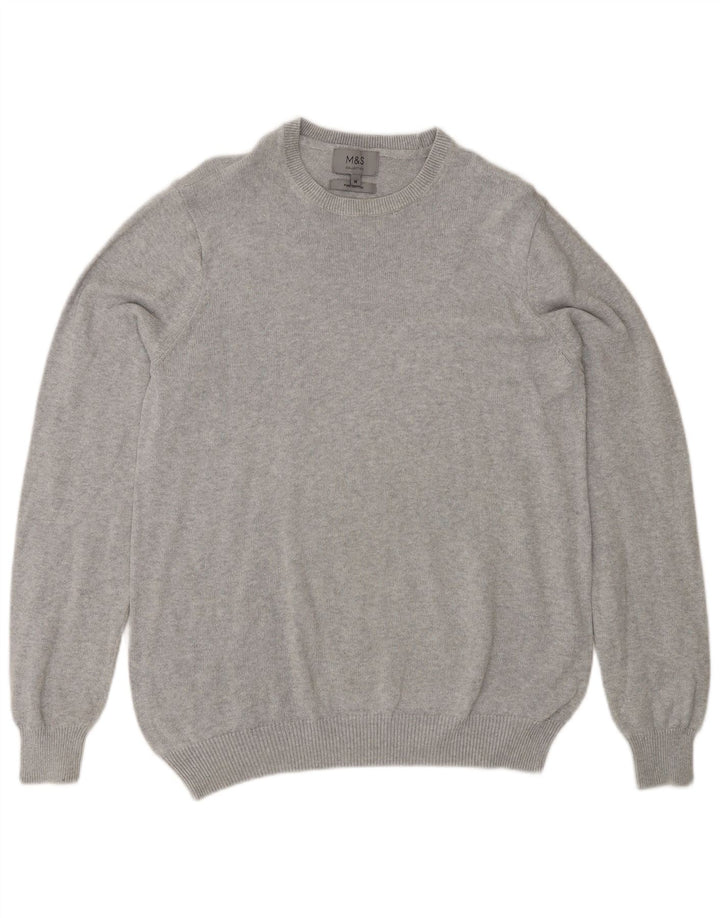 Marks & Spencer Mens Crew Neck Jumper Sweater Medium Grey Cotton