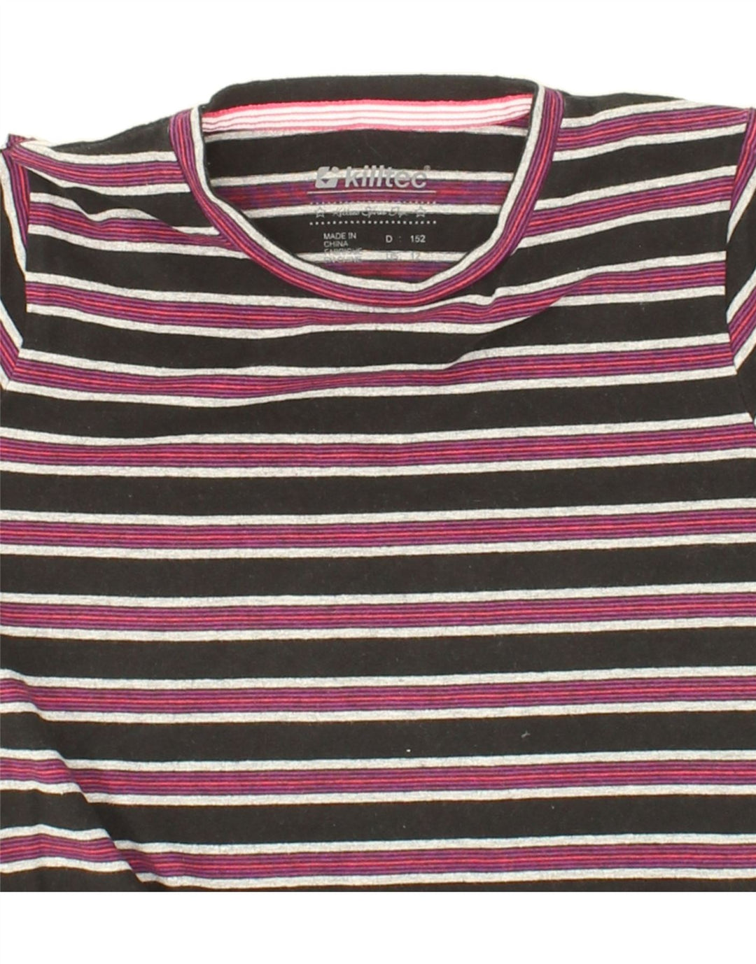 KILLTEC Boys T-Shirt Top 11-12 Years Black Striped Cotton Vintage Killtec and Second-Hand Killtec from Messina Hembry 