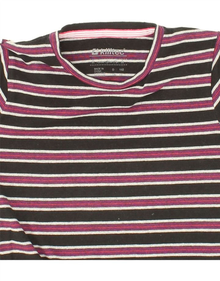 KILLTEC Boys T-Shirt Top 11-12 Years Black Striped Cotton Vintage Killtec and Second-Hand Killtec from Messina Hembry 