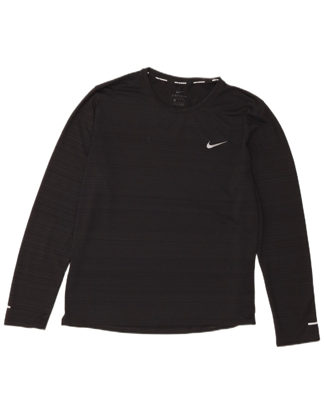 Nike Womens Dri Fit Top Long Sleeve UK 16 Large Black Striped Polyester