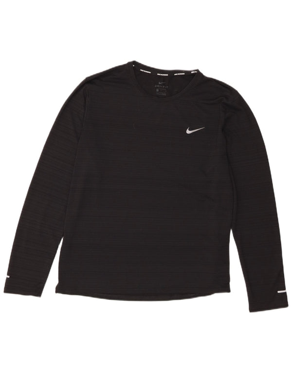 Nike Damen Dri Fit Top Langarm UK 16 Large Schwarz Gestreiftes Polyester