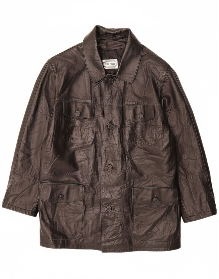 VINTAGE Mens Leather Jacket IT 48 Medium Black Leather Vintage Vintage and Second-Hand Vintage from Messina Hembry 