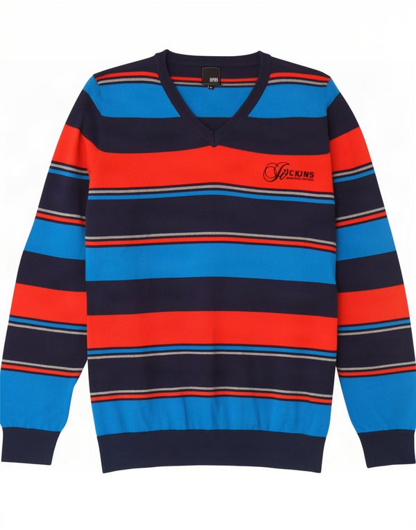 Jack & Jones Maglione da uomo con scollo a V in cotone a righe medio multicolore