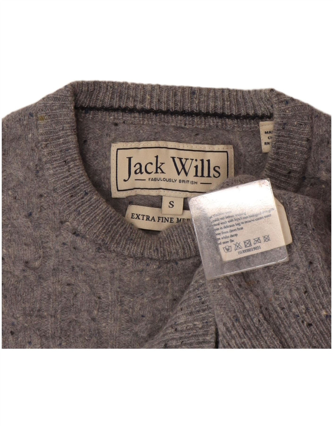 Jack Wills Mens Crew Neck Jumper Sweater Small Grey Flecked Wool