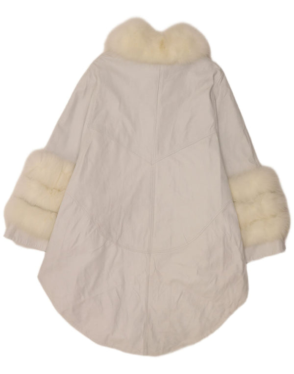 Vintage mujer Poncho cuero abrigo Reino Unido 18 XL blanco
