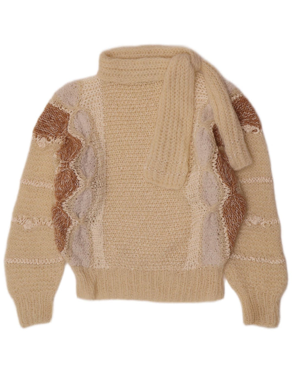 Pulover vintage cu gât țestoasă pentru femei UK 14 Medium Off White Retro
