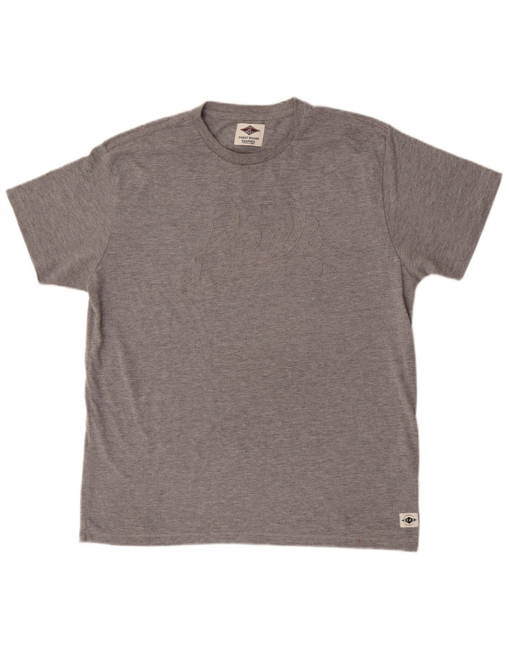 Bear Mens Graphic T-Shirt Top XL Grey Flecked Polyester
