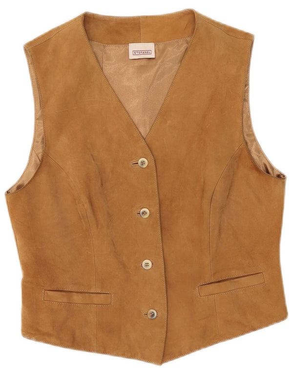 Stefanel Damen Wildlederweste UK 12 Medium Beige Leder