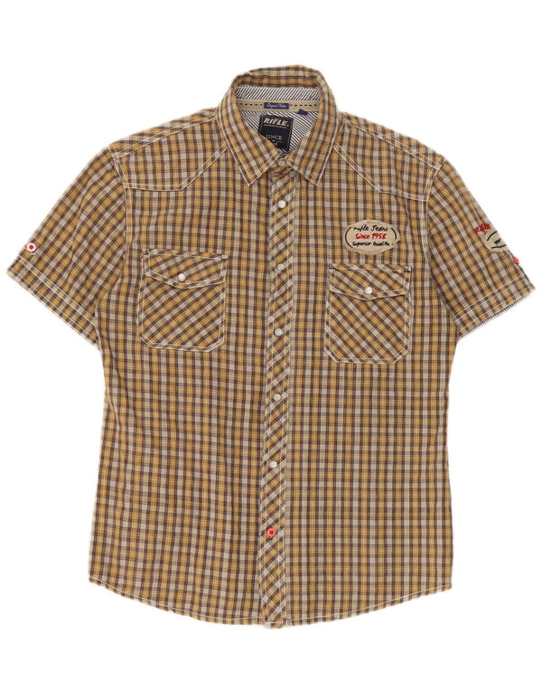 Rifle Mens Graphic Short Sleeve Shirt Medium Yellow Check Cotton
