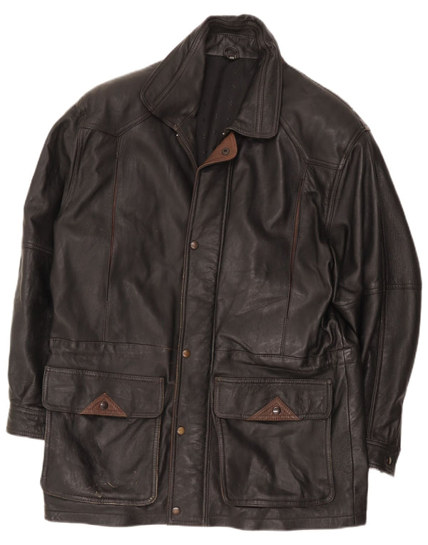 Vintage Mens Faux Leather Windbreaker Coat IT 50 Large Black Polyamide
