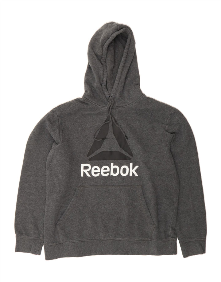 REEBOK Mens Graphic Hoodie Jumper Large Grey Cotton Vintage Reebok and Second-Hand Reebok from Messina Hembry 