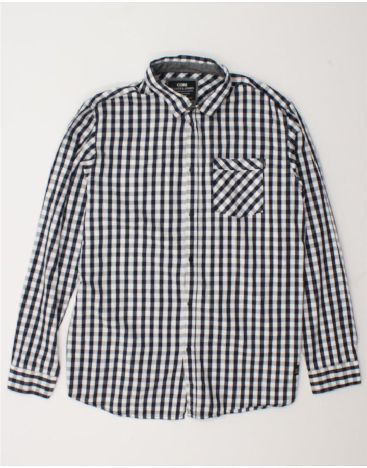 Jack & Jones Mens Shirt 2XL Navy Blue Gingham Cotton