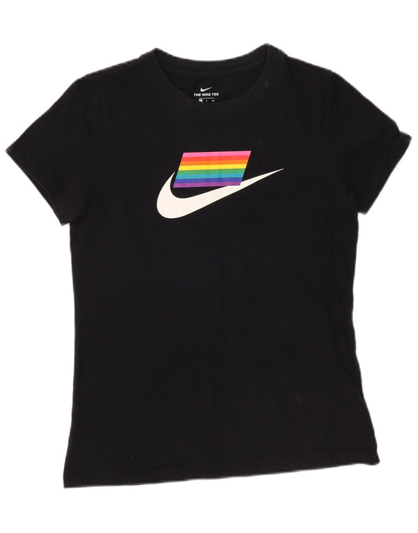 Nike Womens Graphic T-Shirt Top UK 10 Small Black Cotton