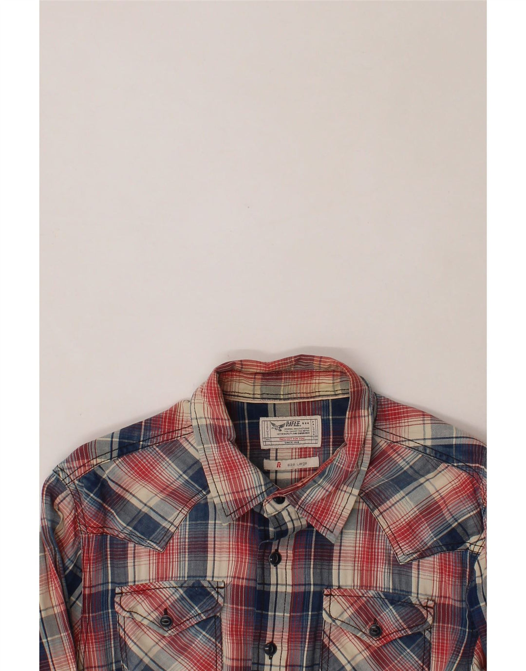 RIFLE Mens Flannel Shirt Large Navy Blue Check Cotton Vintage Rifle and Second-Hand Rifle from Messina Hembry 