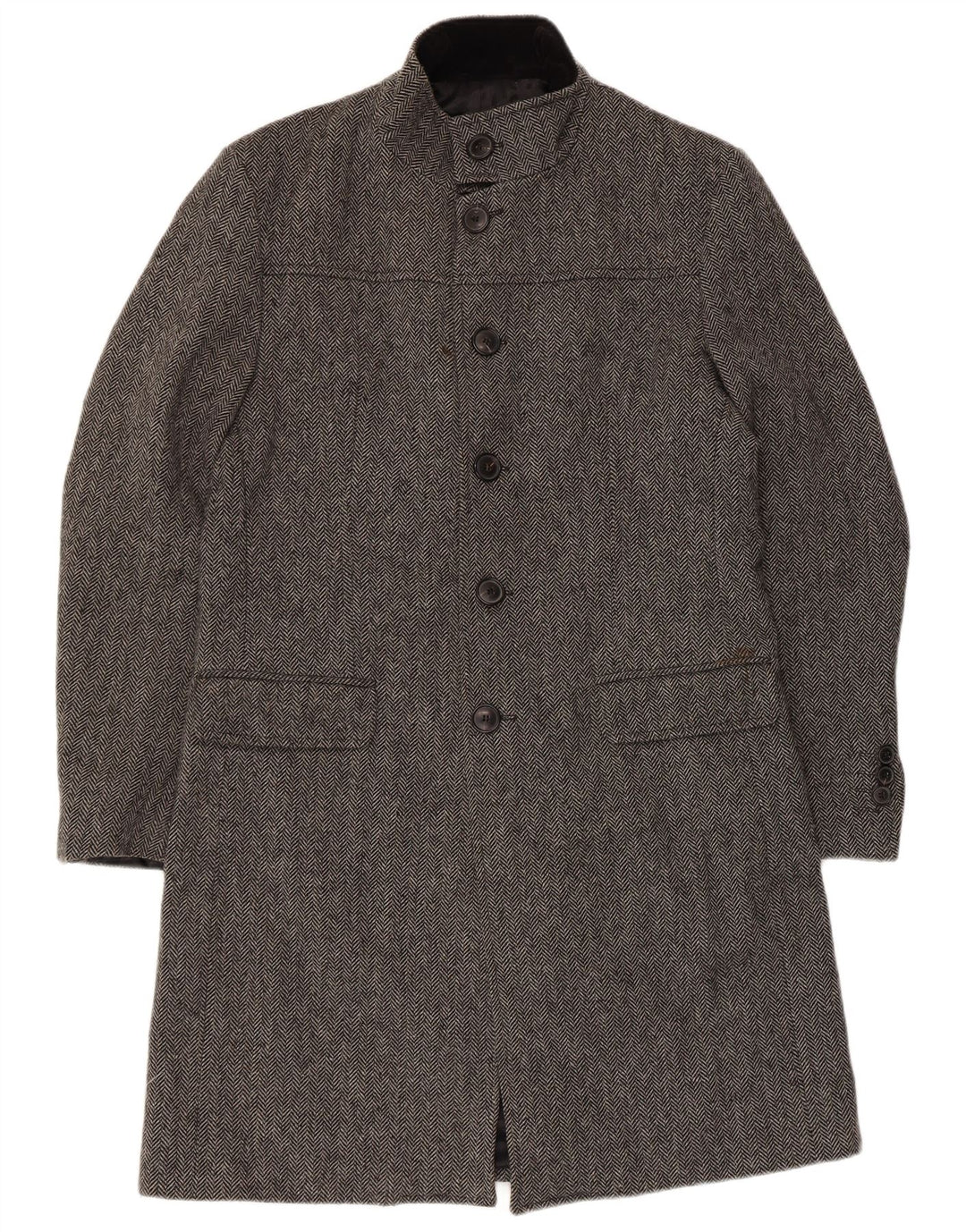 Zara Mens Longline Classic Fit Overcoat UK 40 Large Grey Herringbone