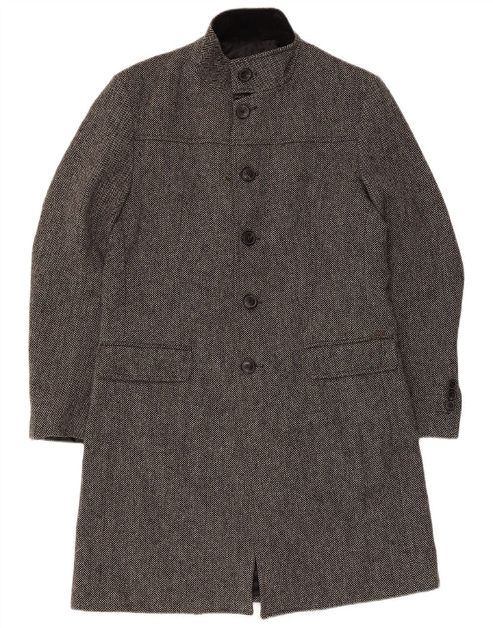 Zara Mens Longline Classic Fit Overcoat UK 40 Large Grey Herringbone