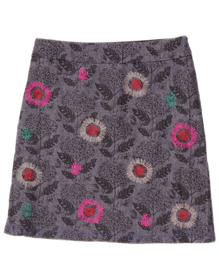 White Stuff Womens Straight Skirt UK 12 Medium W31 Grey Floral Polyester