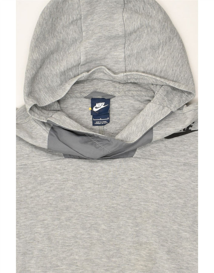NIKE Womens Crop Hoodie Jumper UK 14 Large Grey Cotton | Vintage Nike | Thrift | Second-Hand Nike | Used Clothing | Messina Hembry 