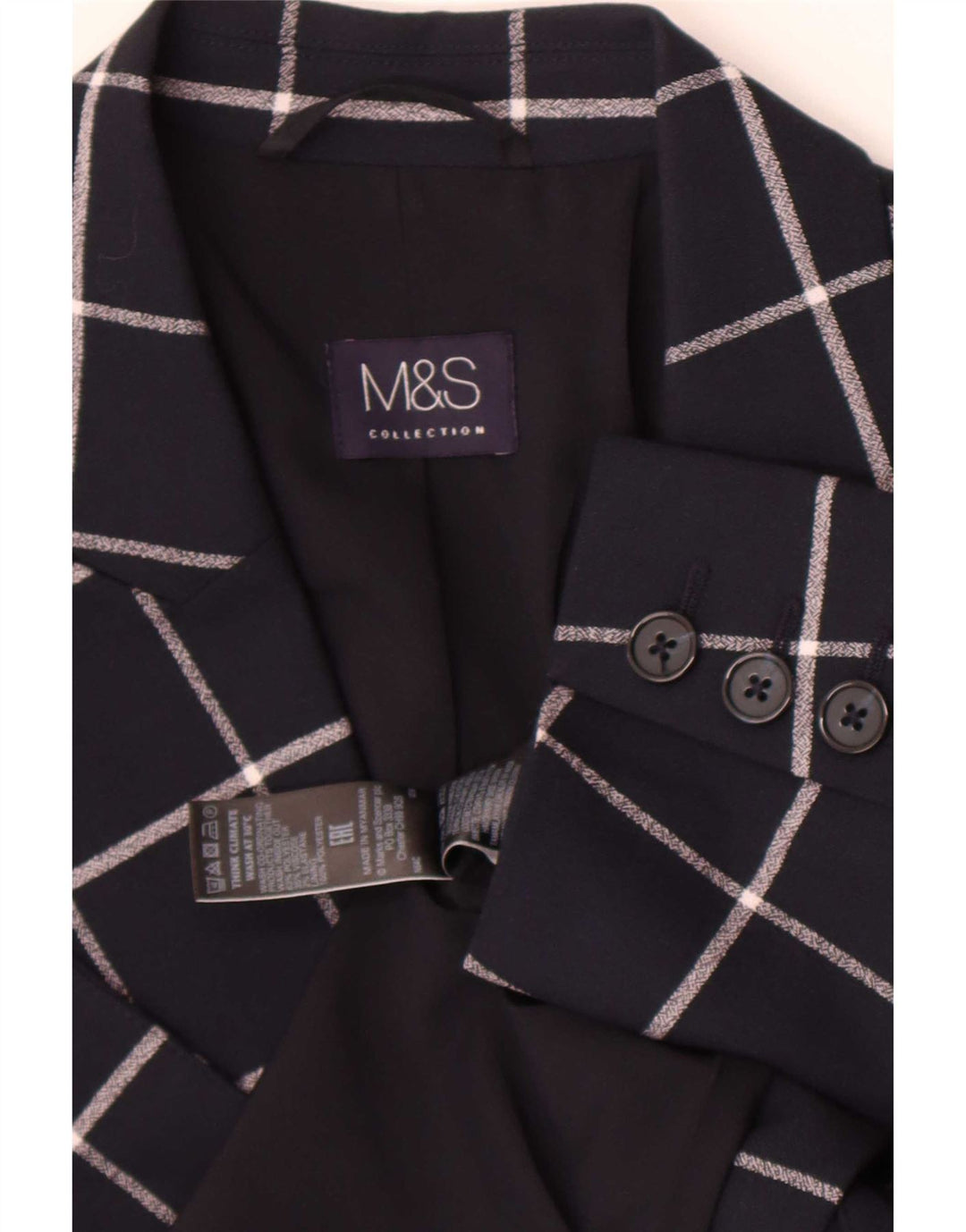 Giacca blazer da donna Marks & Spencer UK 12 medio blu navy a quadri