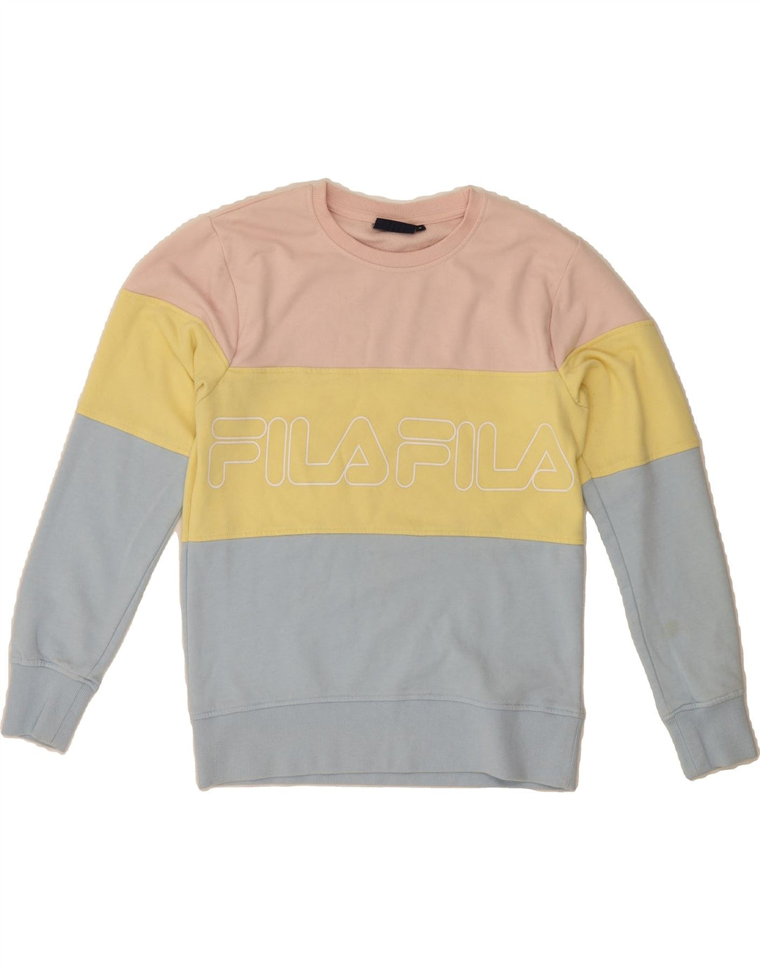 FILA Womens Sweatshirt Jumper UK 10 Small Multicoloured Colourblock Vintage Fila and Second-Hand Fila from Messina Hembry 