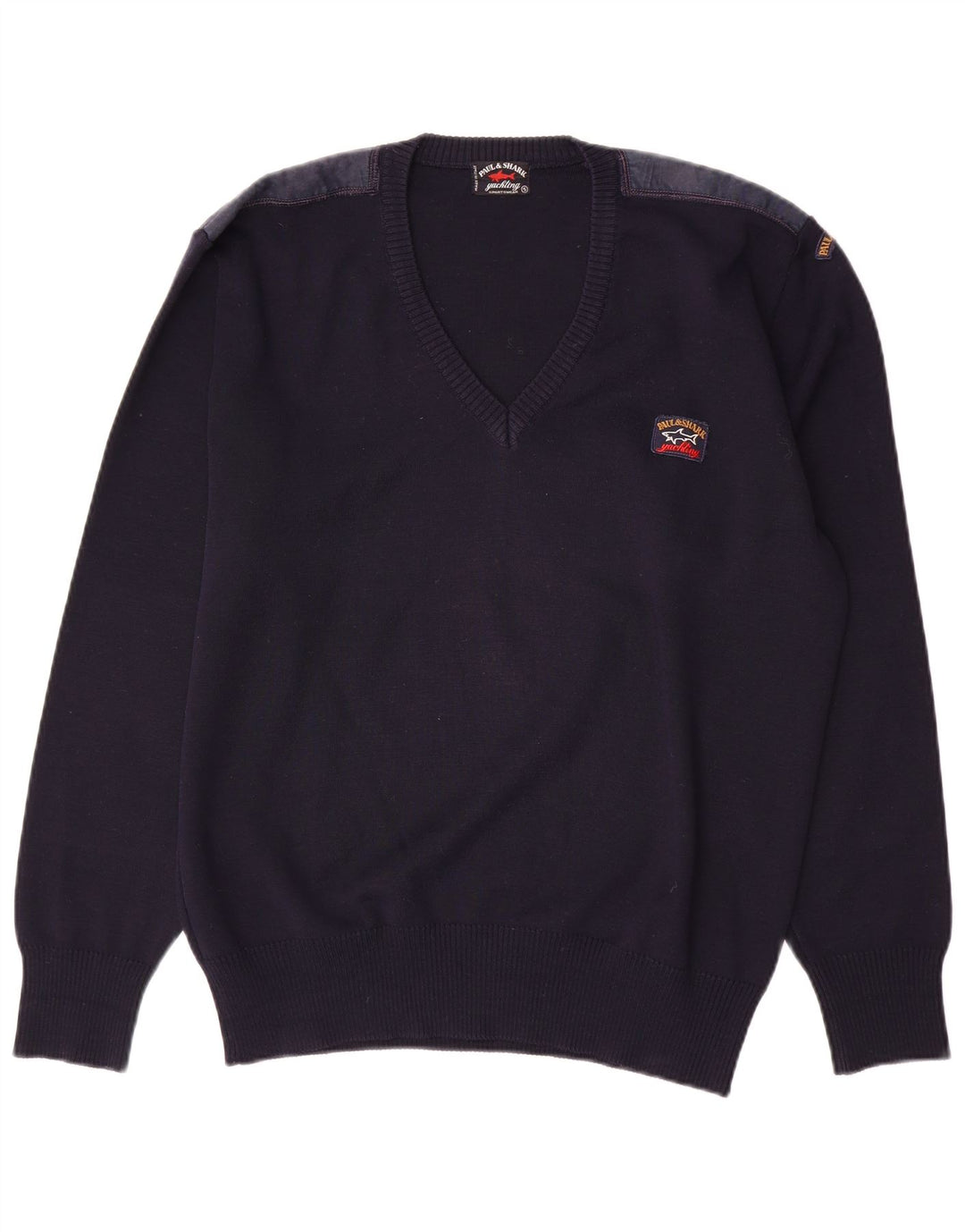 Paul & Shark Mens V-Neck Jumper Sweater Large Navy Blue