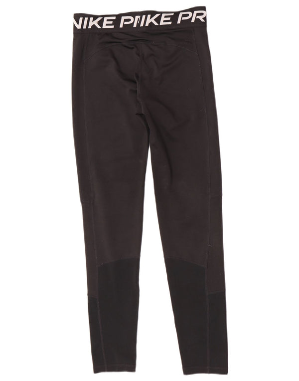 Nike Girls Dri Fit Graphic Leggings 13-14 Years XL Black Colourblock