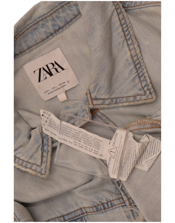 Zara Womens Oversized Denim Playsuit UK 16 Large Blue Cotton