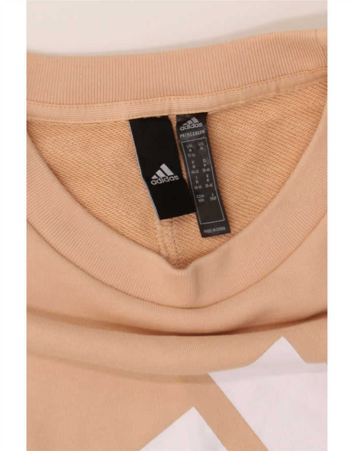 ADIDAS Womens Oversized Graphic Sweatshirt Jumper UK 12/14 Medium Beige Vintage Adidas and Second-Hand Adidas from Messina Hembry 