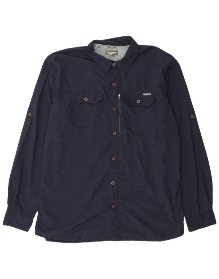 Eddie Bauer Mens Travel Shirt Large Navy Blue Nylon