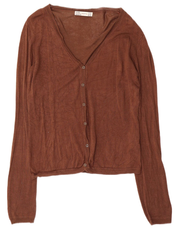Zara ženski kardigan pulover UK 16 Large Brown Rayon