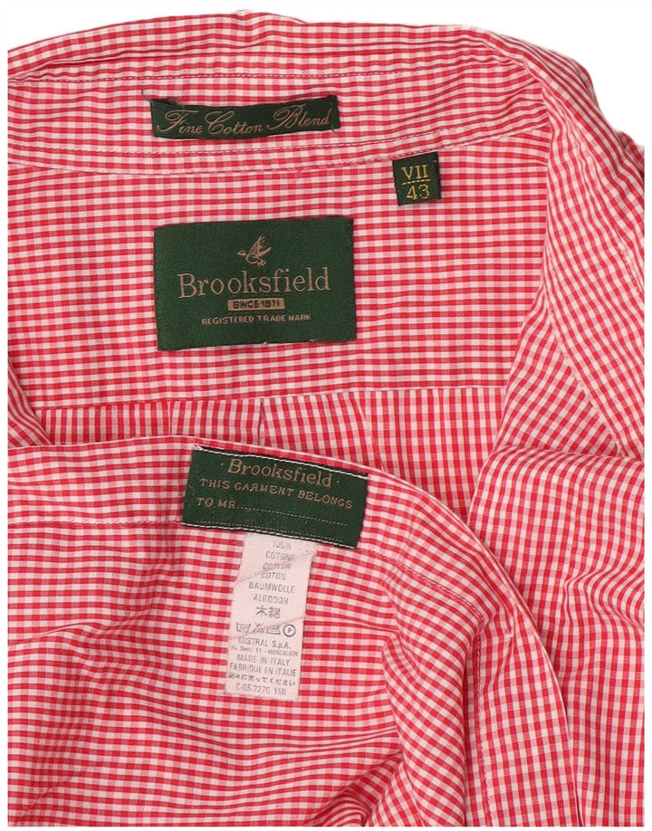 Brooksfield Mens Shirt Size 43 XL Red Gingham Cotton