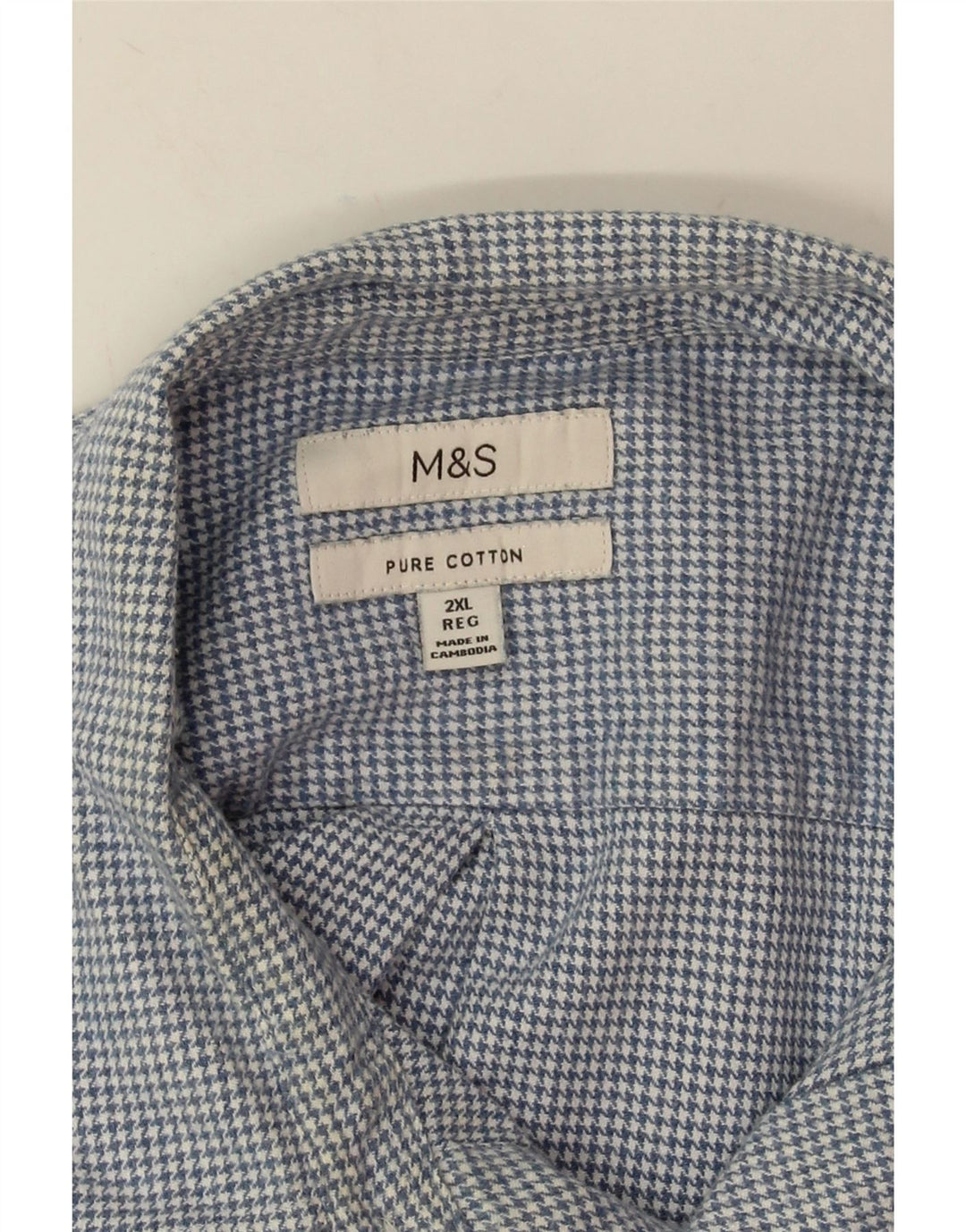 Marks & Spencer Mens Flannel Shirt 2XL Blue Houndstooth Cotton