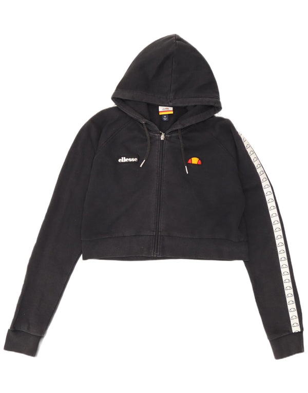Felpa con cappuccio e zip grafica da donna Ellesse UK 14 Large Black Colourblock