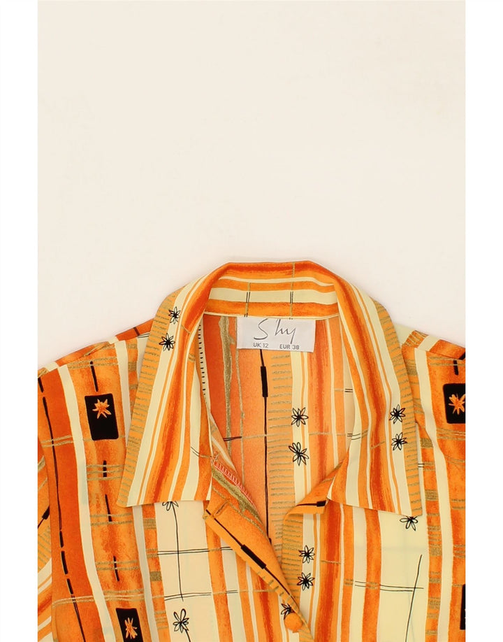 VINTAGE Womens Short Sleeve Shirt UK 12 Medium  Orange Striped Polyester Vintage Vintage and Second-Hand Vintage from Messina Hembry 