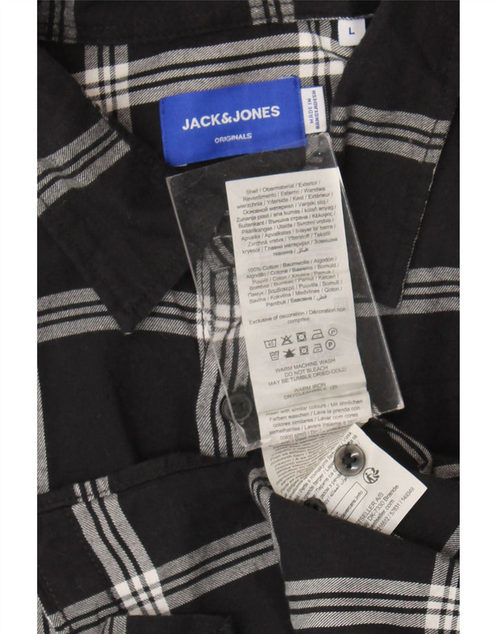 Jack & Jones Mens Flannel Shirt Large Black Check Cotton
