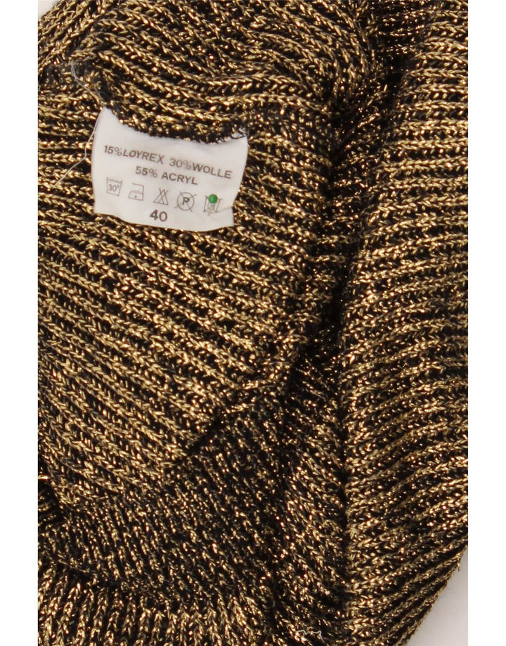 Vintage Womens Oversized V-Neck Jumper Sweater EU 40 Medium Gold Flecked