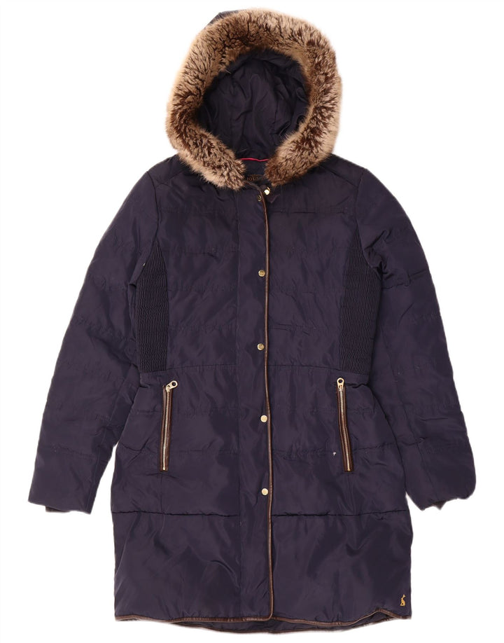 JOULES Womens Hooded Padded Coat UK 12 Medium Navy Blue Polyester
